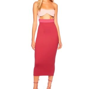 NWT SUSANA MONACO COLORBLOCKED CUTOUT UNDERWIRE DRESS ROSE Small colorblock midi